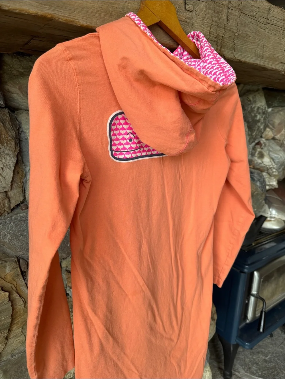 Vineyard Vines Coral Hooded Tunic with Pink Patterned Hooded Lining Girls 16